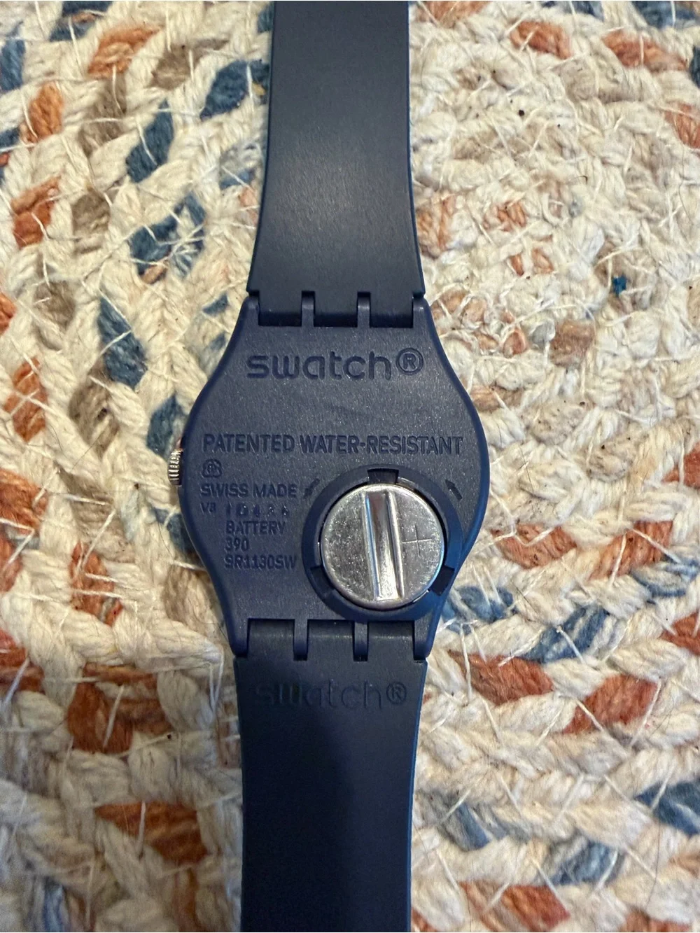 Swatch Navy Blue Silicone Strap Watch (Dark Blue)